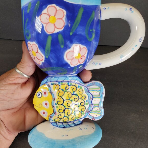 Tropical Fish Hand Painted Tall Tumbler Mug Set | Bella Casa by Ganz Coastal - Picture 6 of 9